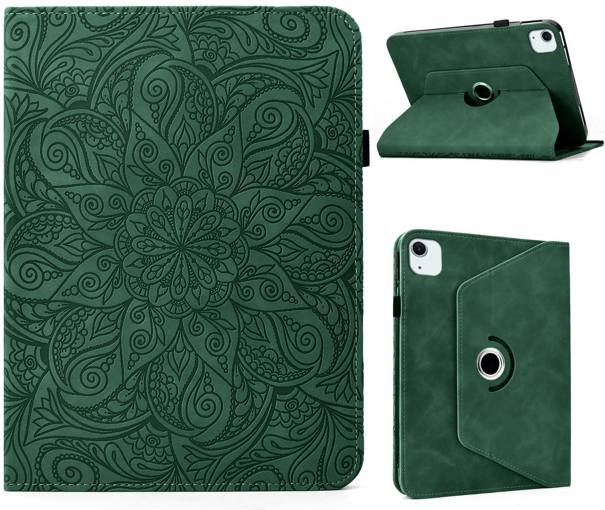 Omgoods - Rotating Tablet Case voor iPad Air 11 - PU Leren Bescherming met 360° Rotatie en Kaartsleuven Groen
