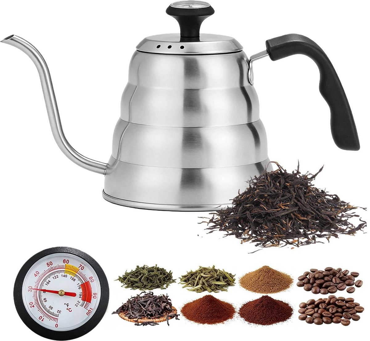 Omgoods - Kettle met Gansneklengte en Thermometer - Voor Koffie en Thee