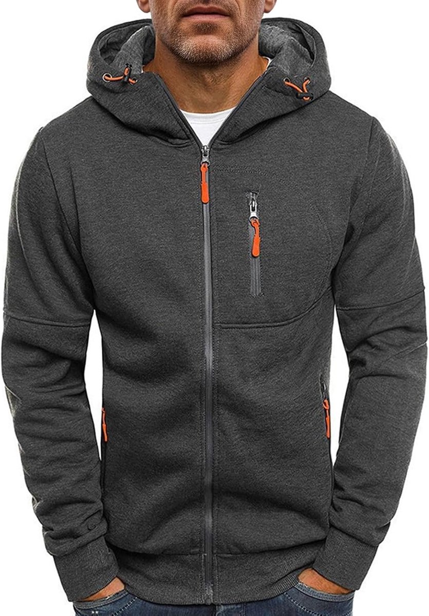 sweatjack hoodie, capuchon met ritssluiting, hoodie met ritssluiting voor heren, sweatshirt met capuchon, sportjack, outdoorjas, lange mouwen, sweatjack mannen, maat L