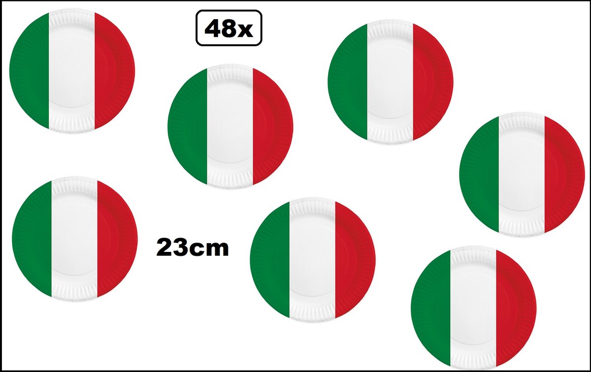 48x Bord 23cm Italie karton - Italy sport food EK-WK voetbal sport Landen