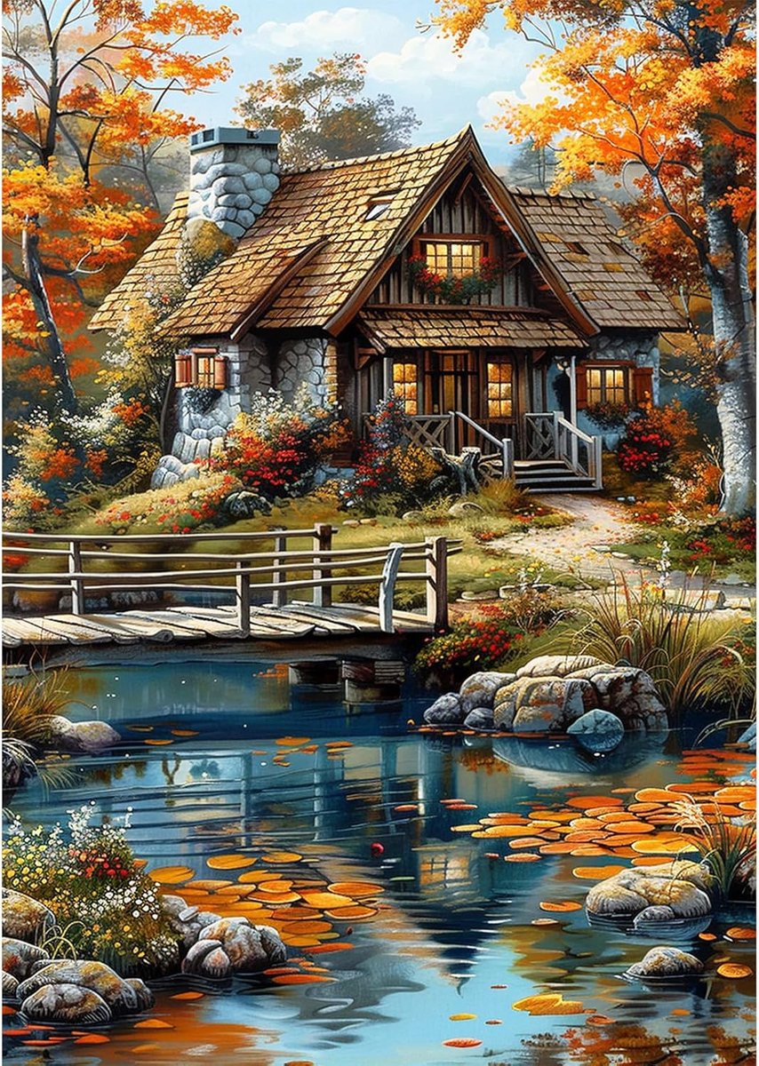 Mooi Huis Diamant Schilderij Set voor Volwassenen,5D Kleurrijke Bloemen Diamantart,DIY Mozaïek Set voor Beginners,Volledige Ronde Boor Huisdecoratie 30x40cm