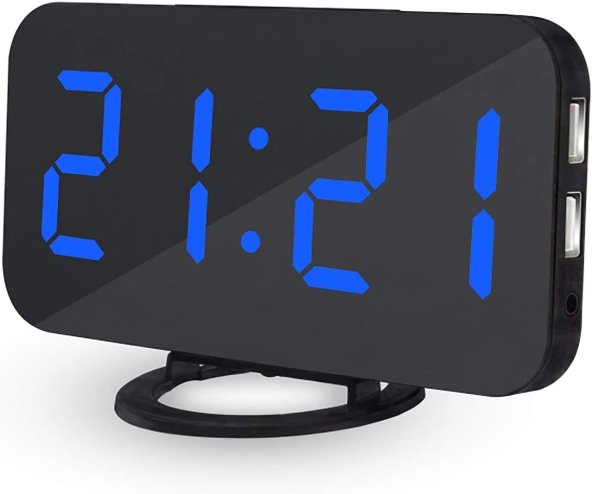 Led-spiegelwekker, draagbaar, digitaal, met 6,5 inch led-display en 3 dimmodi, geschikt voor slaapkamer en kantoor, zwart