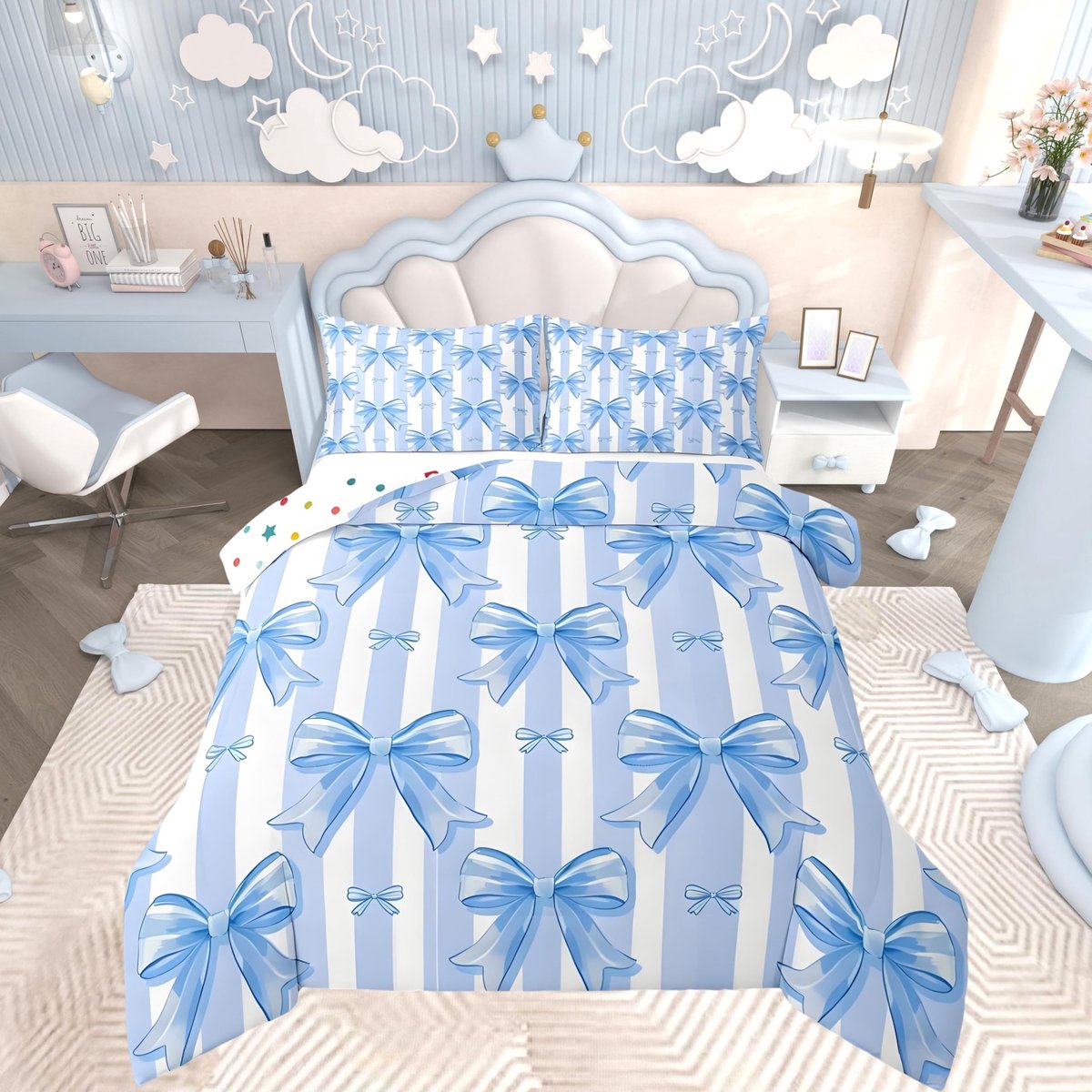 Omgoods - Blauw Dekbedovertrek met Strikdesign voor Kinderen