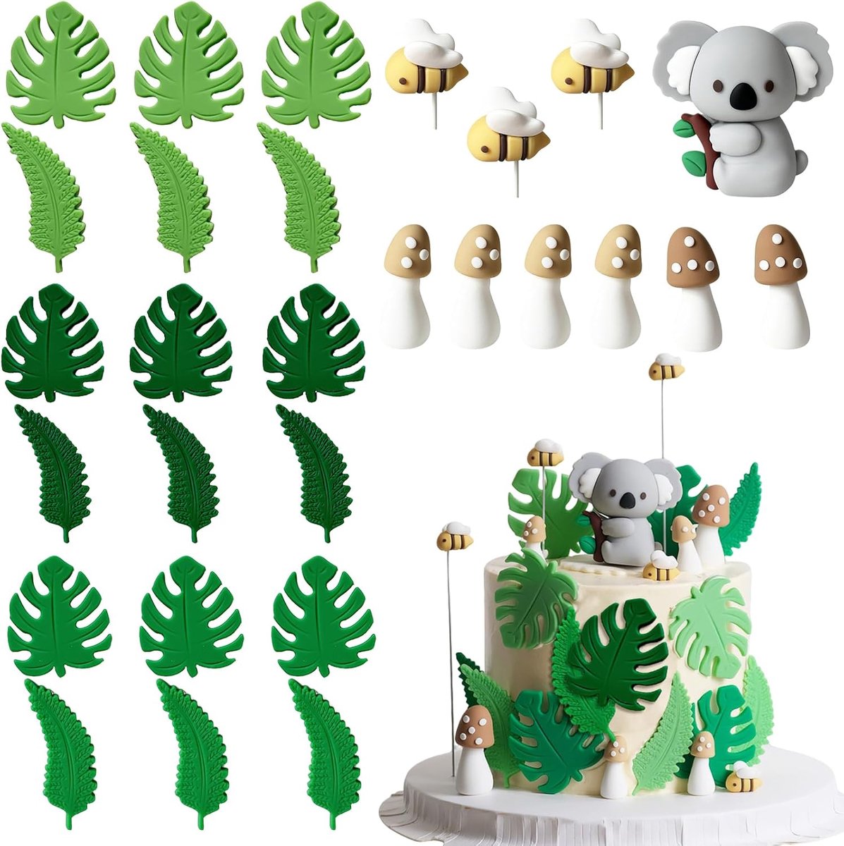 28 stuks jungle dieren verjaardag taartdecoratie 3D koala taarttopper Wild One cupcake topper decoratie voor kinderen jongens meisjes dierenthema verjaardagsfeest babyshower