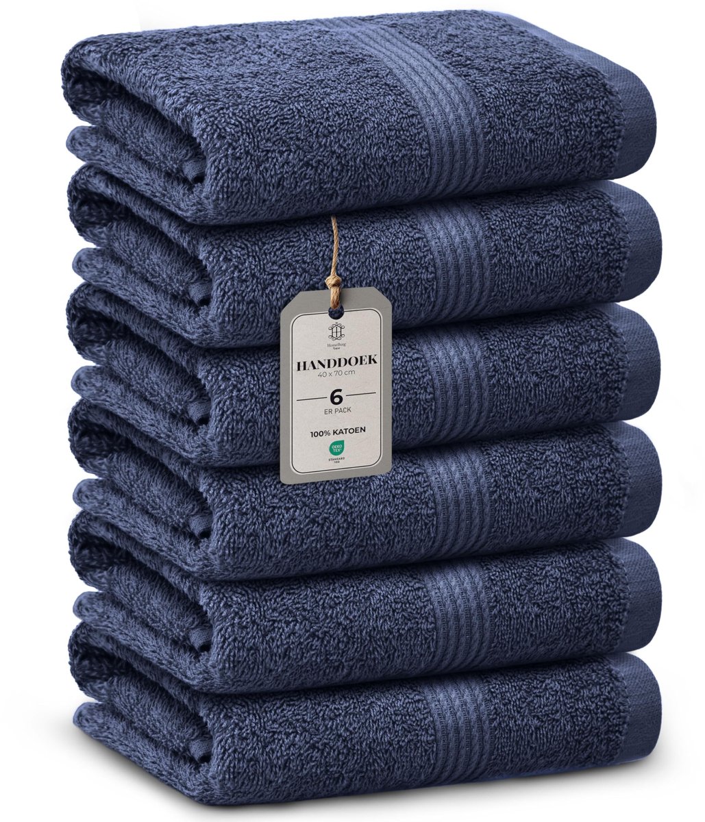 Omgoods - Luxe Set van 6 Handdoeken - Zacht Katoen, Absorberend, Sneldrogend, 40×70 cm, Marineblauw