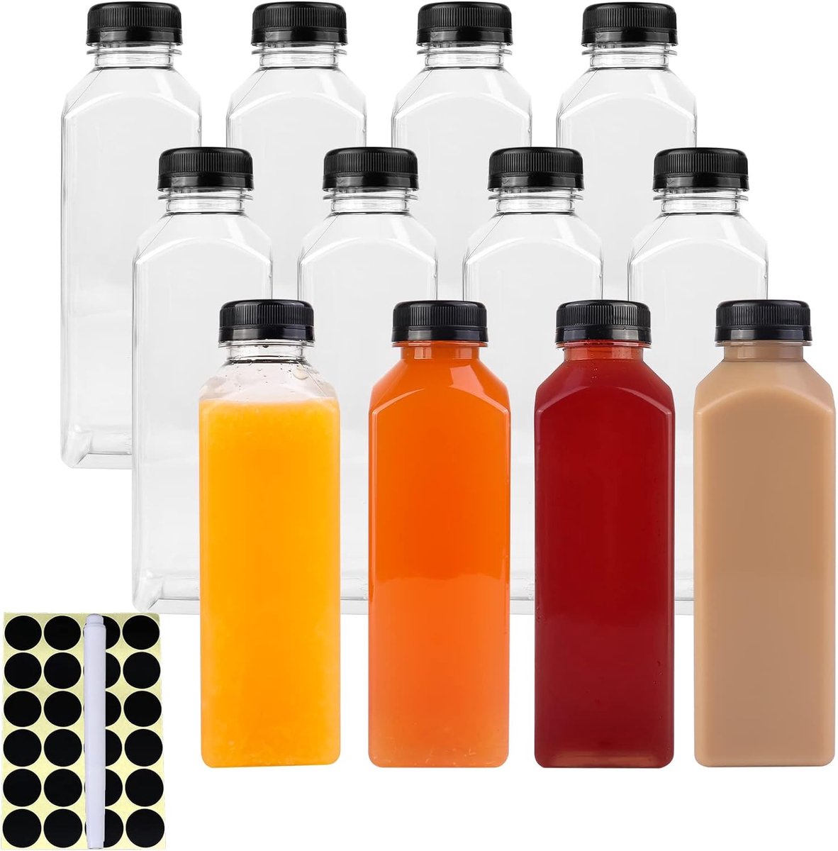 Flessen van 500 ml met doppen, herbruikbare containers met zwart deksel, zelfgemaakte drankjes (1 pen, 24 etiketten)