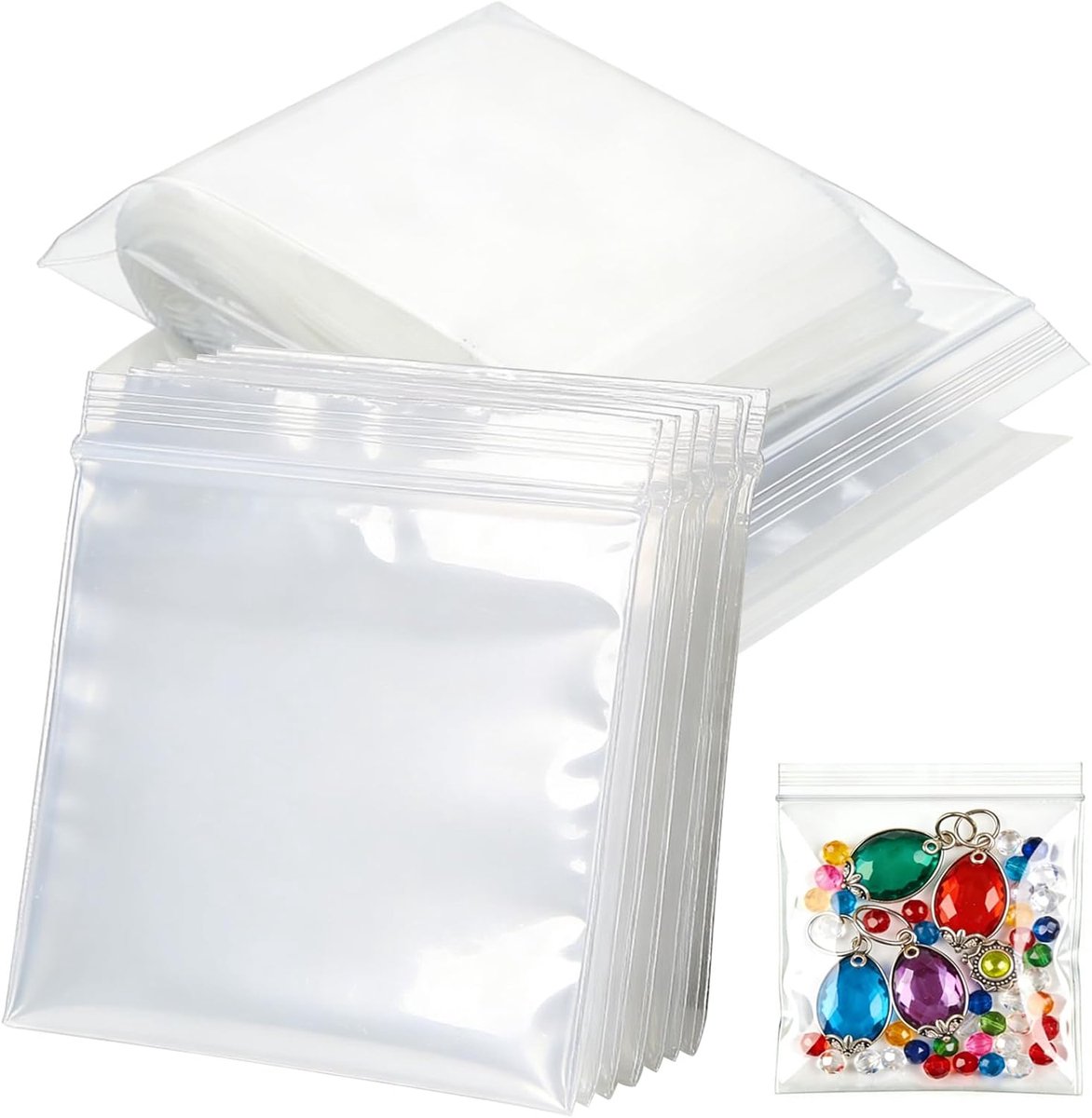 zakken afsluitbaar, 100 stuks kleine zakjes 8 x 8 cm | Ritszakjes, hersluitbaar, klein, met druksluiting voor oorbellen, ringen, sieraden, snoep, schroeven