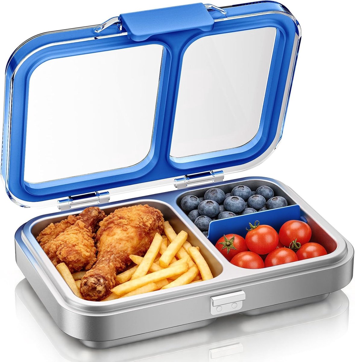 HOMEFAVOR Roestvrijstalen broodtrommel voor kinderen, 1000 ml, metalen bento-lunchbox met 2 vakken, lekvrije broodtrommel voor kleuterschool, kleuterschool, school, sandwichbox, lunchbox, lunchbox