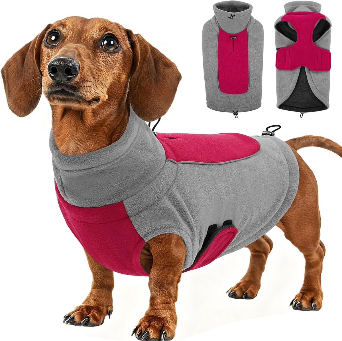 Hondentrui voor middelgrote honden, fleece, winddichte wintertrui met dubbele laag en reflecterende strepen, hondenjas voor teckel