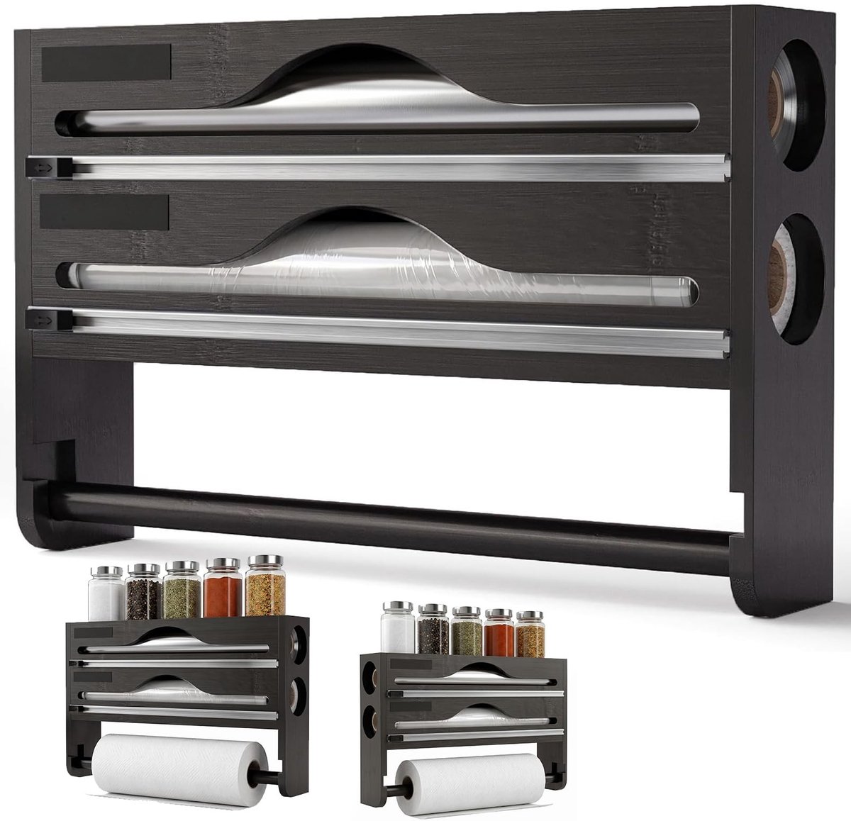 Omgoods - 3-in-1 Keukenrolhouder van Hout met Aluminium Dispenser