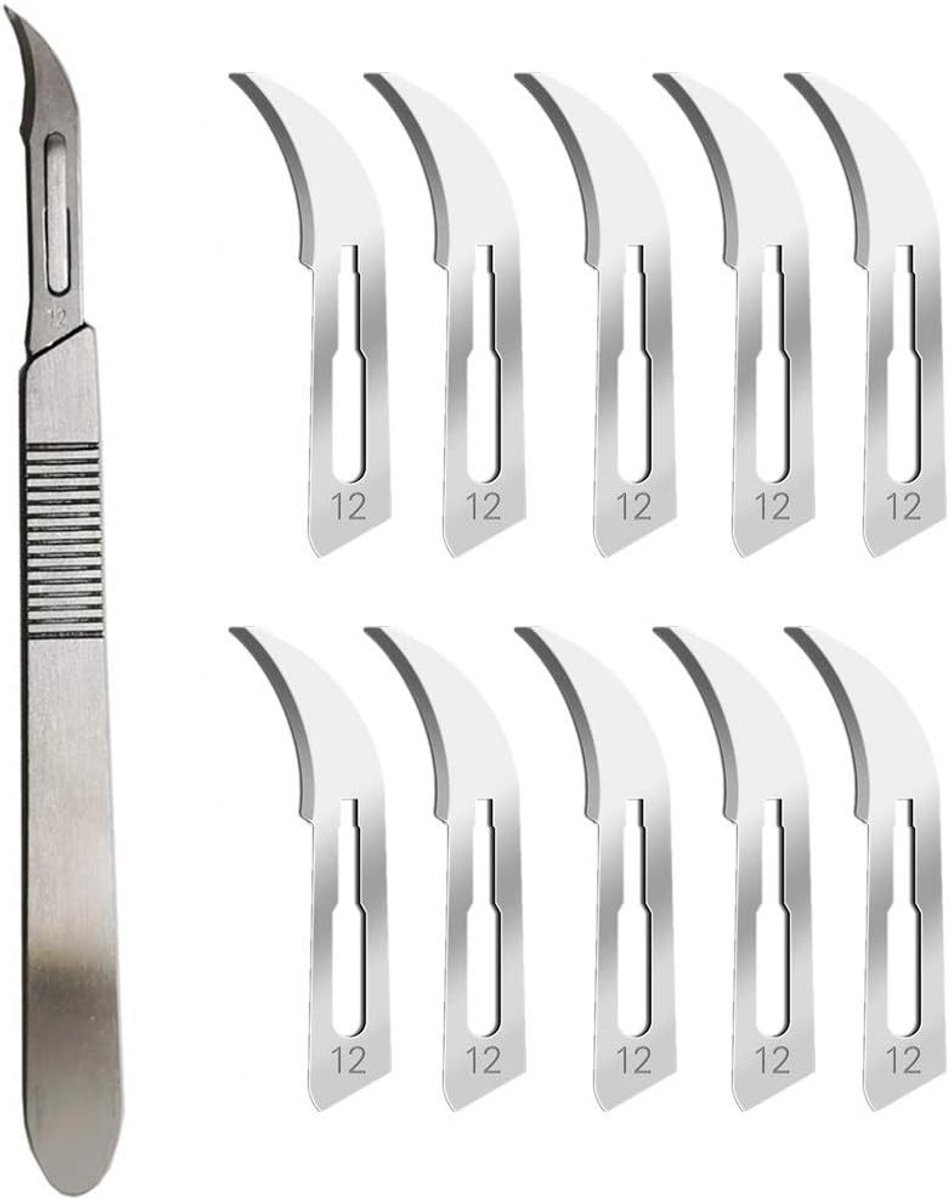 Scalpelmesjes # 12 met handvat # 3 – Steriel Scheerapparaat met één lemmet voor dermaplaning, dissectie, podologie en professionele verzorging, acne-verwijdering, mobiele telefoonreparatie