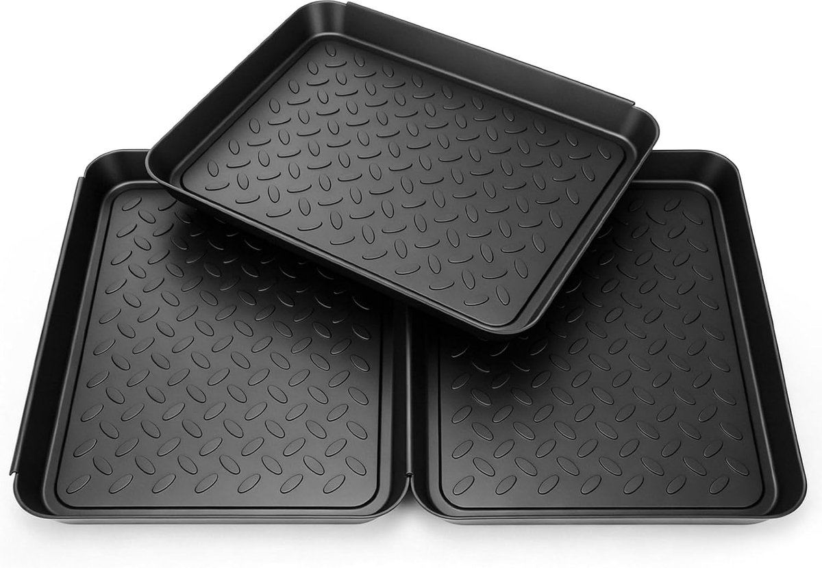 3 stuks schoenafdruipbak, schoenmat, afdruipmat, 35 x 27,5 x 3 cm, schoenbak van kunststof, schoenenrek met verhoogde rand, voor vuile en natte schoenen, hondenvoermat, potplanten