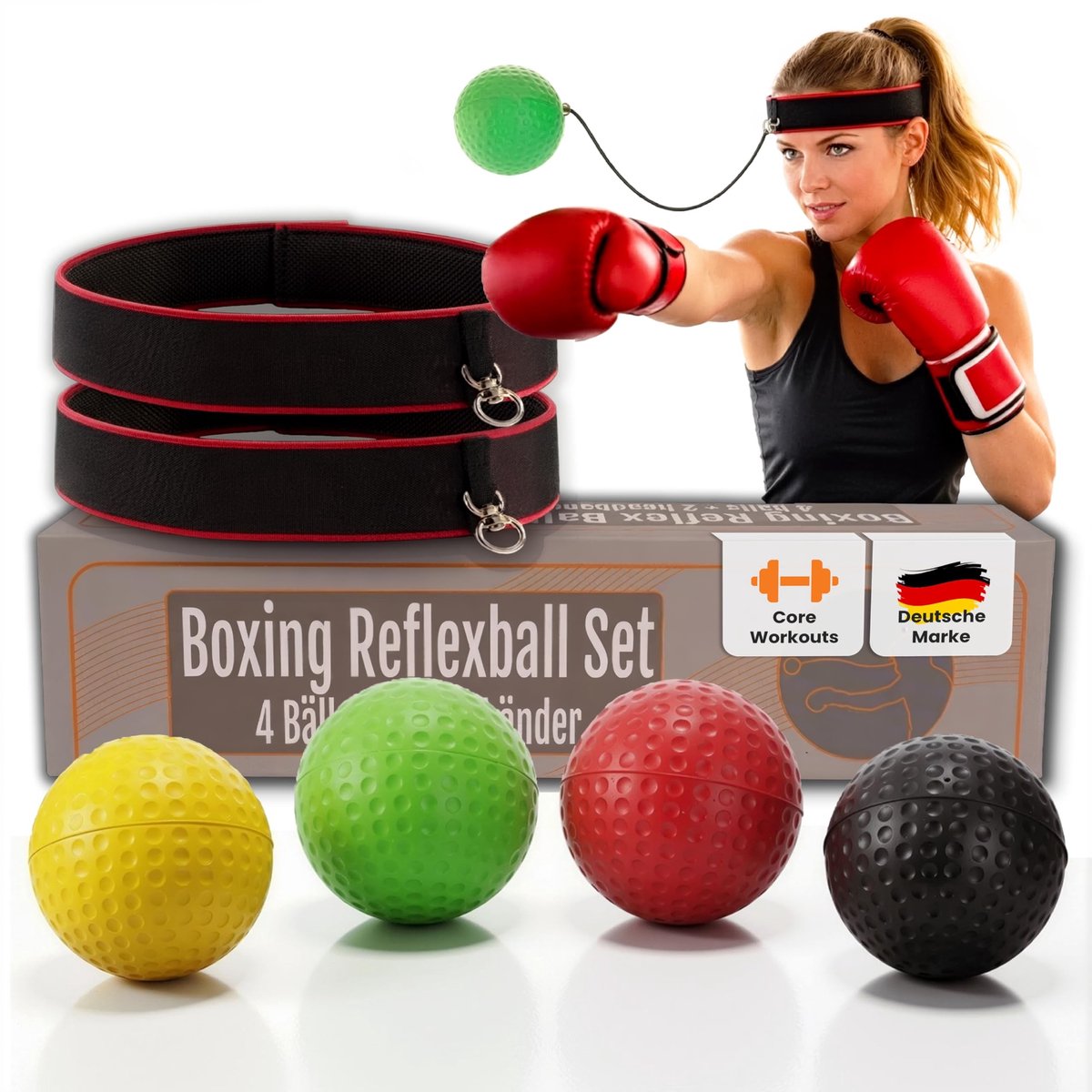 Omgoods - Premium Reflex Ball Set voor Bokstraining - Inclusief 4 Ballen en 2 Hoofdbanden