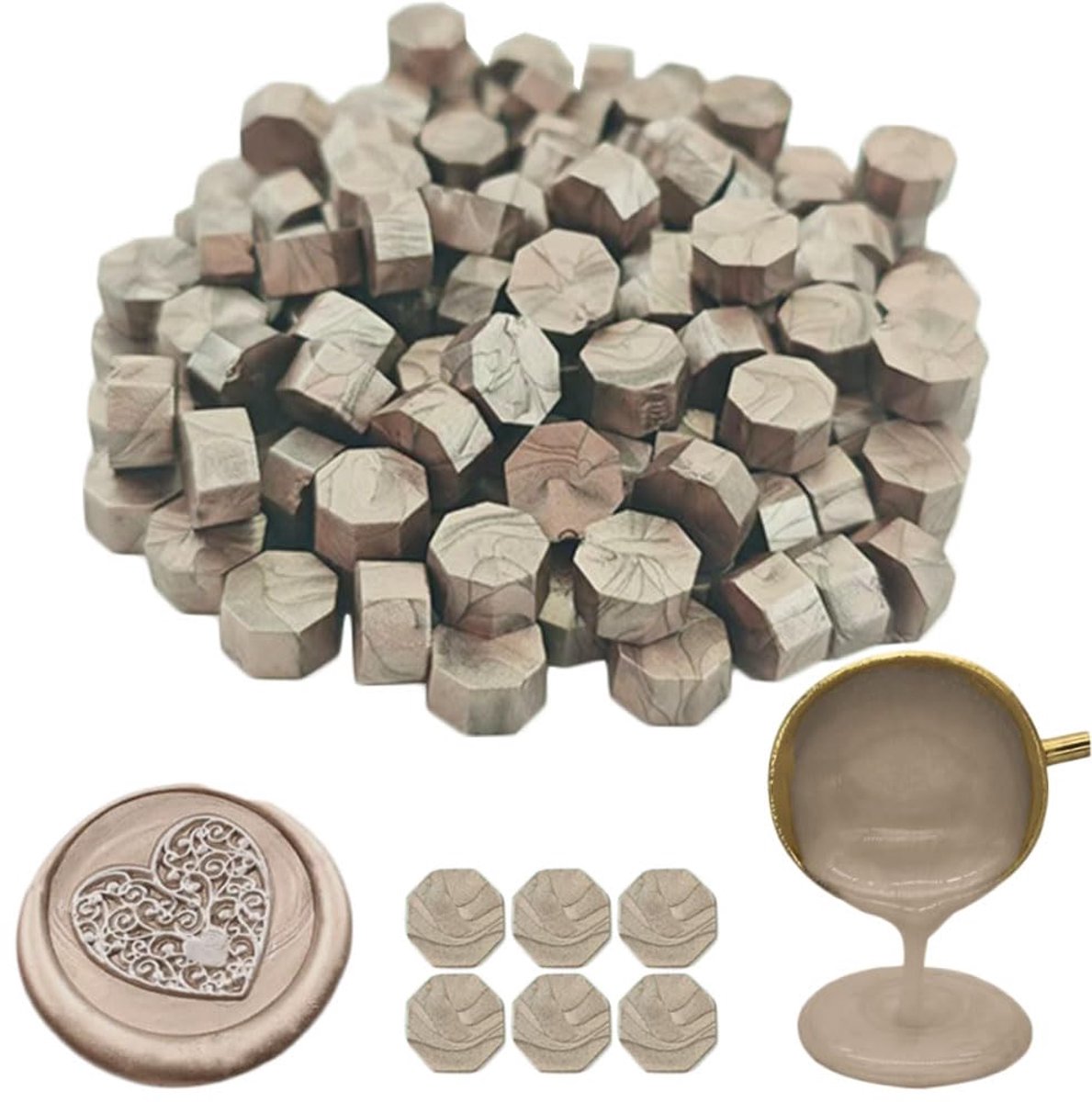 Ioggtser 360 PCS Octagon Verzegelende Wasparels voor de Stempel van de Wasverbinding, Verzegelende Wasparels voor het Maken van Wasverbindingen (Champagne Gold)