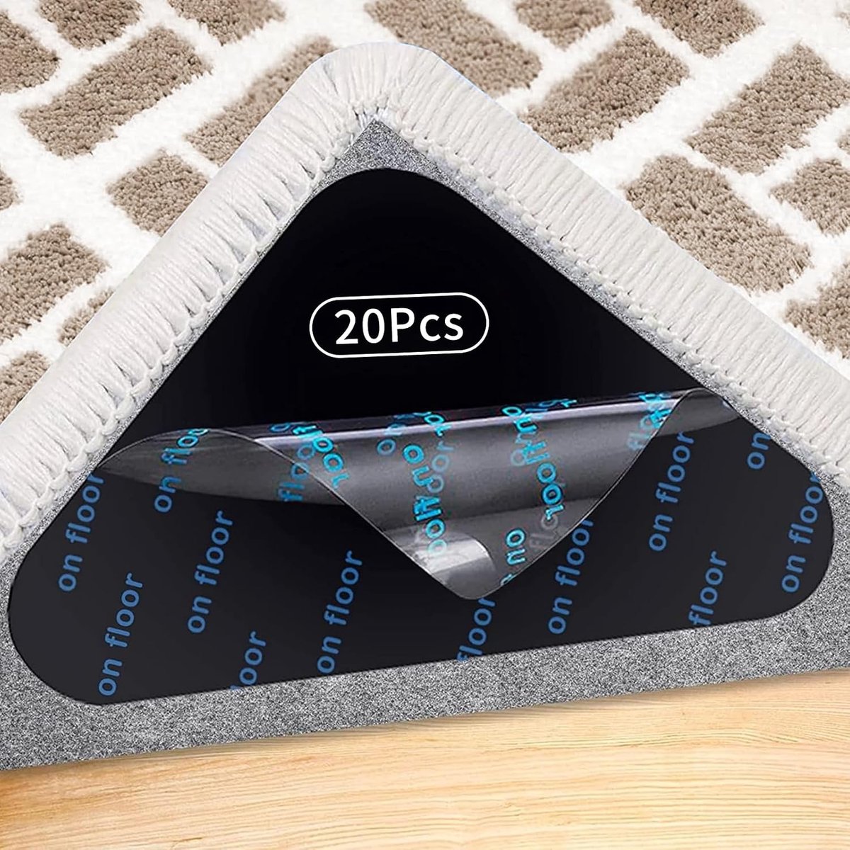 20 stuks antislipmatten voor tapijt, wasbaar, antislip mat voor driehoekig, antislip onderlegger, zelfklevende tapijtstoppers