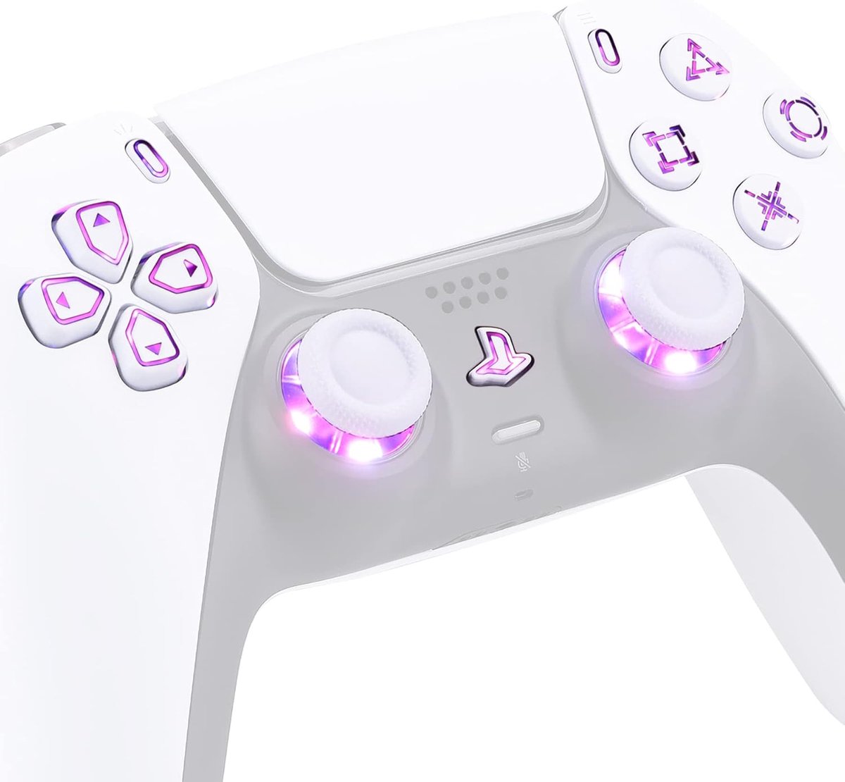 eXtremeRate Multi-Colors Luminated Dpad Thumbstick Share Home Face Knoppen voor ps5 Controller, Wit Klassieke Symbolen Knoppen DTF V3 LED Kit voor ps5 Controller - Controller NIET Inbegrepen
