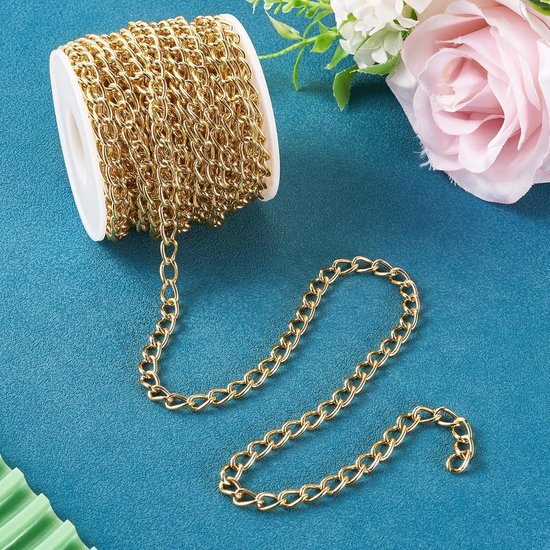 10 Meter Aluminium Curb Kettingen Gouden Twisted Extender Kettingen Ongelaste Extender Link Kettingen met Spoel voor DIY Ketting Sieraden Maken — afbeelding 3