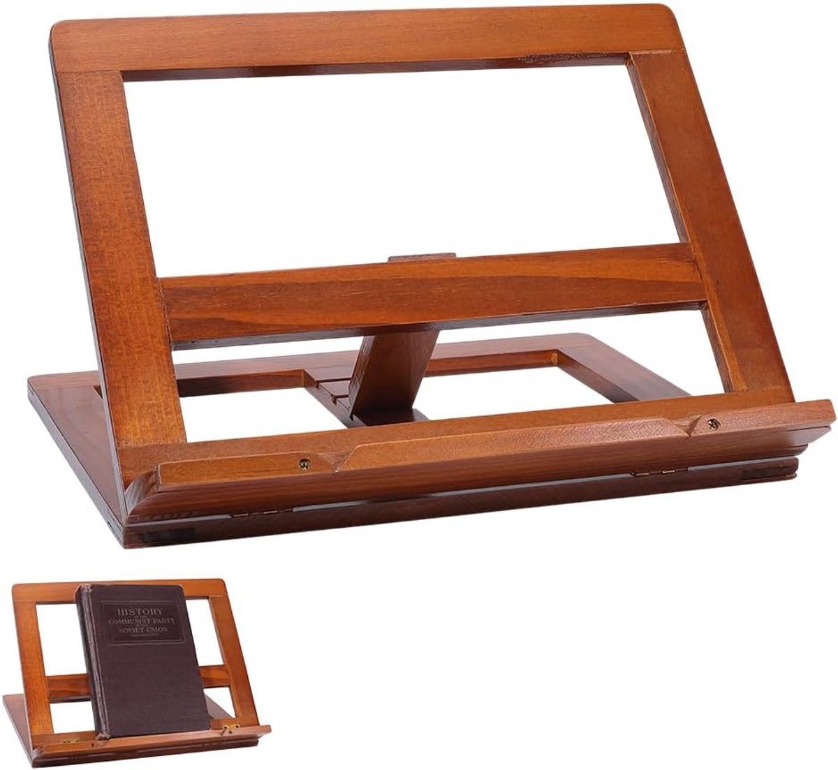 Houten boekenstandaard, verstelbare kookboekhouders voor aanrecht chocolade bijbelstandaard voor het lezen van handsfree receptenhouder voor laptop, leerboek, bijbelbestanden, documenten 11,7