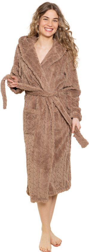 Damesbadjas teddy fleece met capuchon - Charlie Choe - 3 kleuren-2xl-taupe