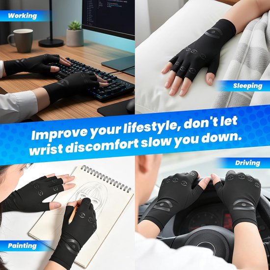 handschoenen, 1 paar vingerloze artrose compressiehandschoenen voor dames en heren, ademende compressiehandschoen voor de hand ter verlichting van tendinitis, carpaal tunnel en gewrichtspijn — afbeelding 5