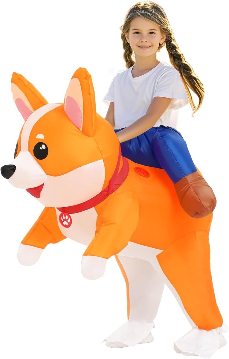 Kostuum Voor Volwassen Kinderen Hond Halloween Blow Up Ride op Corgi Kostuums Dier Pak Vrouwen Meisjes Cosplay Fancy Party