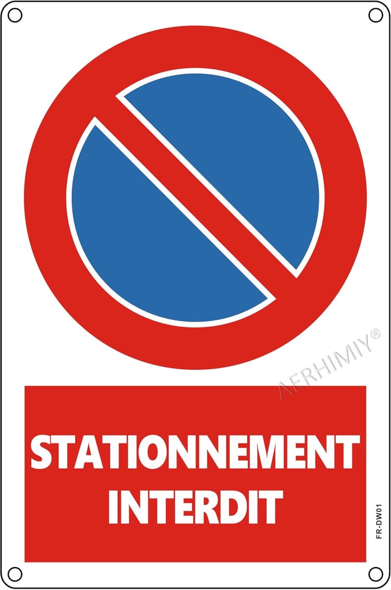 Pannement Interdiction Aluminium Réfléchissant 20 × 30 cm, 1 Pièce Pancarte Metal Stationner Interdiction de Stationner Metal, Resistant aux UV, Imperméable, Avec Trous Percés