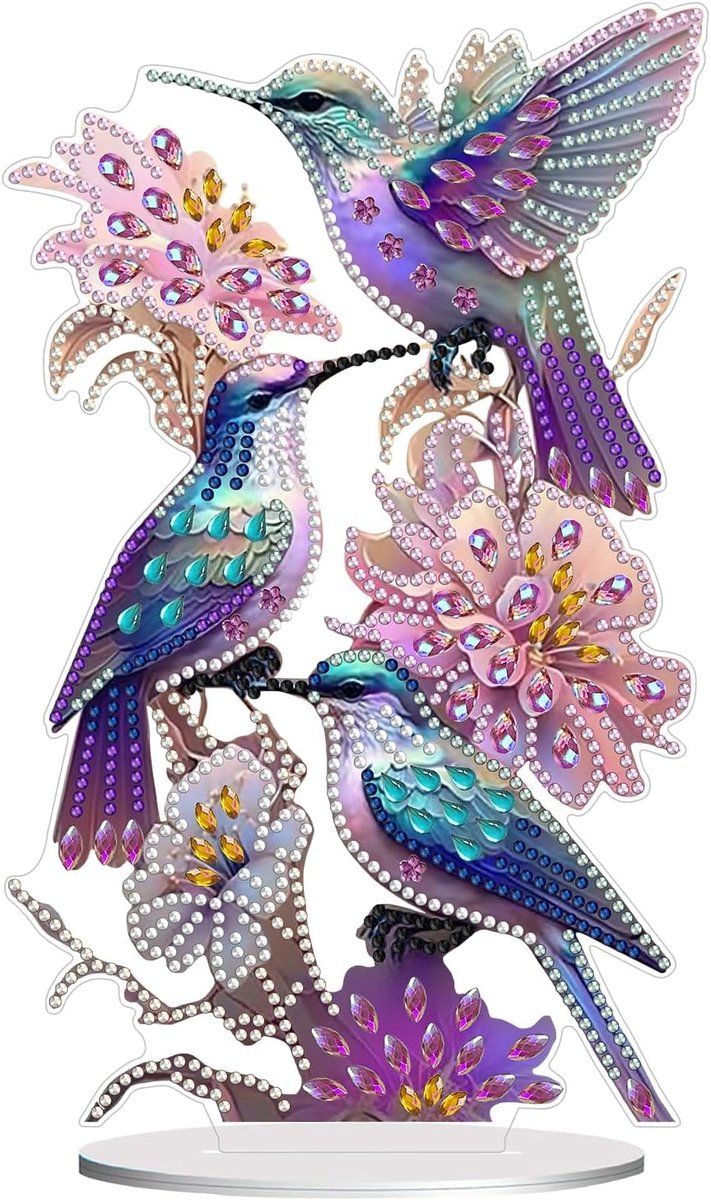 diamond painting standaard, kolibrie, 5D kristal diamantschilderij, tafeldecoratie voor beginners, staande decoratie met bloemen, vogels, creatieve kunstset, cadeau voor thuis of op