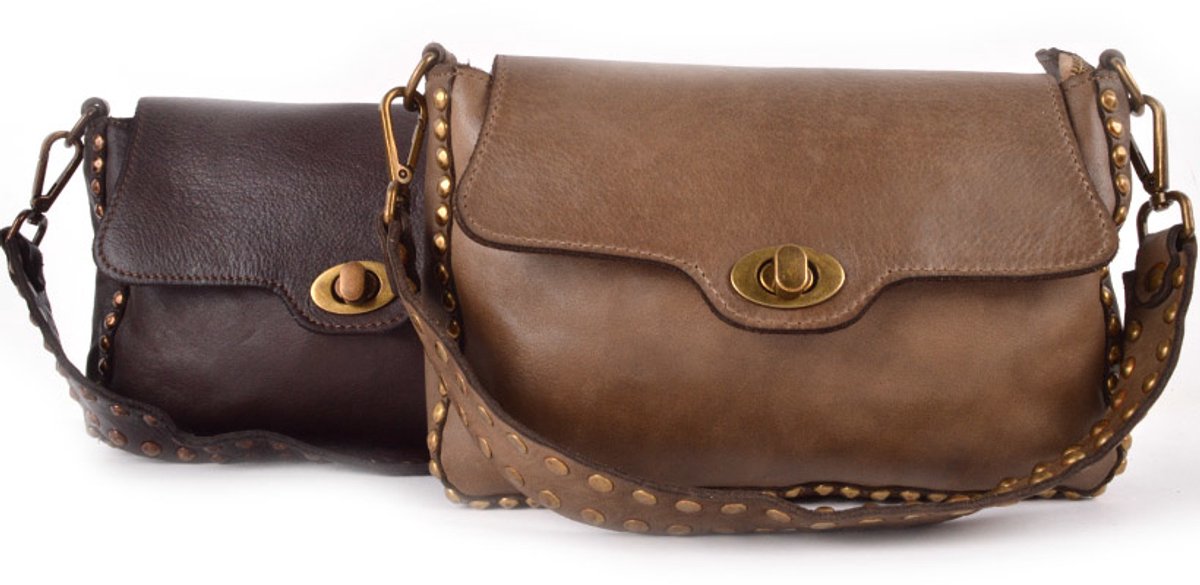 Giuliano gewassen lederen schoudertas Livia - Dames - Made in Italy - Donkertaupe