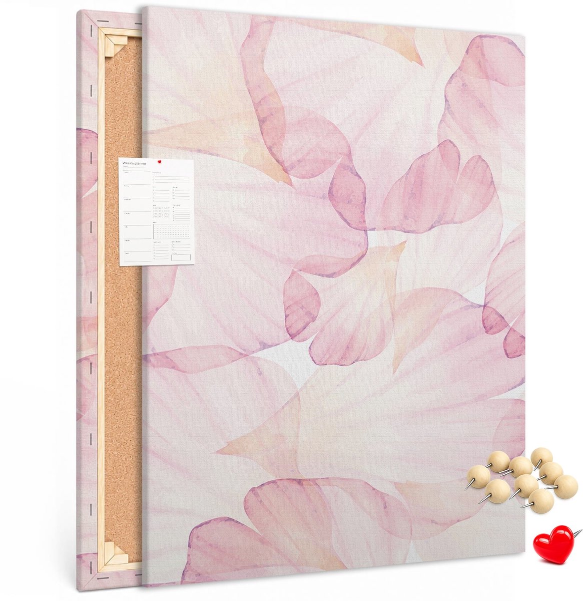 Coloray Prikbord - Roze Kurk Prikbord - Bloemblaadjes Memobord Van Kurk - 100x140 cm - Houten Pinnen - Kurkbord Wanddecoratie - Kurk Prikbord Canvas