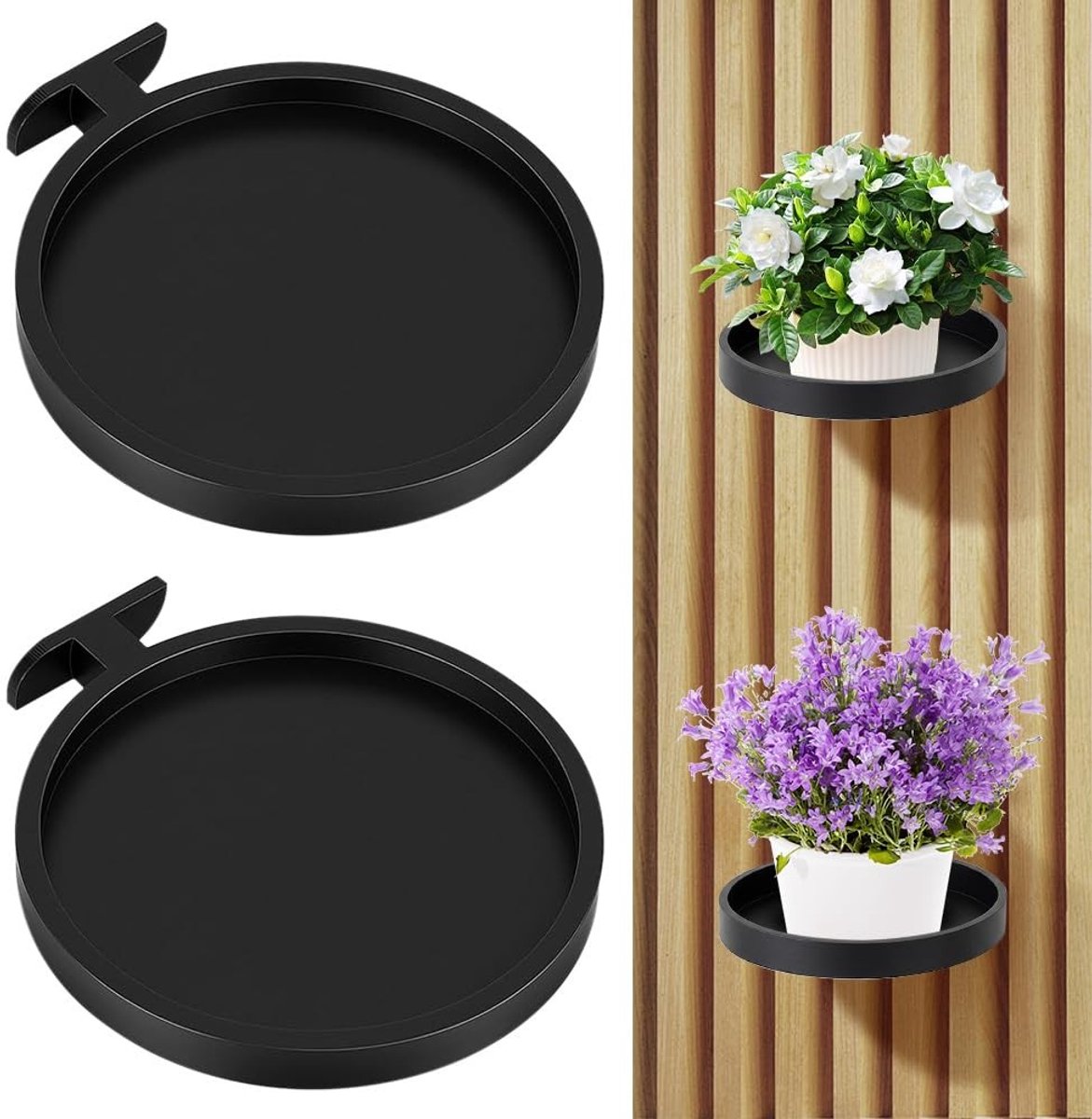Omgoods - Akoestische Paneel Plantenhouder Set van 2 - Zonder Boren - Zwart