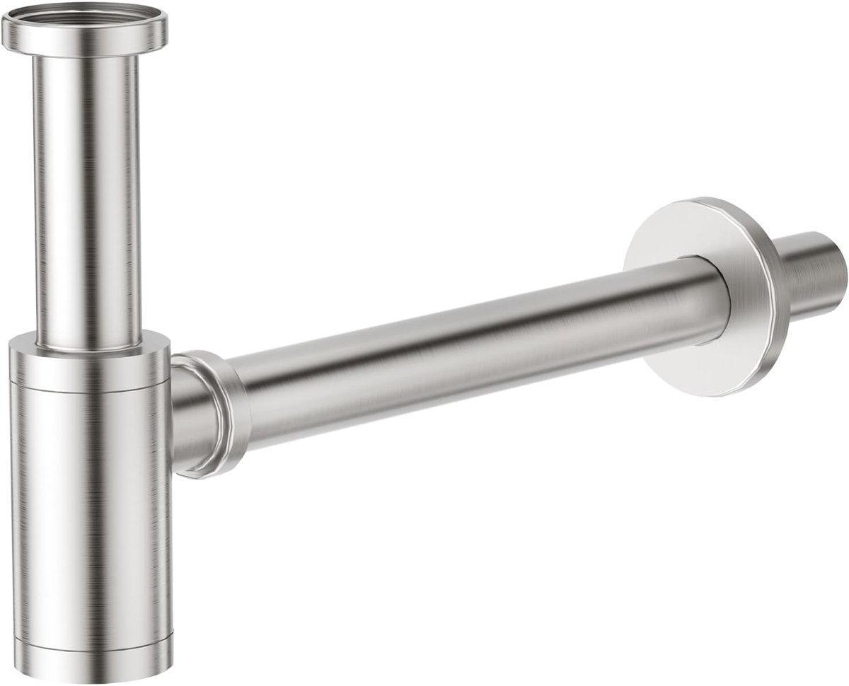 Universele sifon voor wastafel, buissifon 1 1/4 inch afvoerset afvoer voor wastafel badkamer van geborsteld roestvrij staal