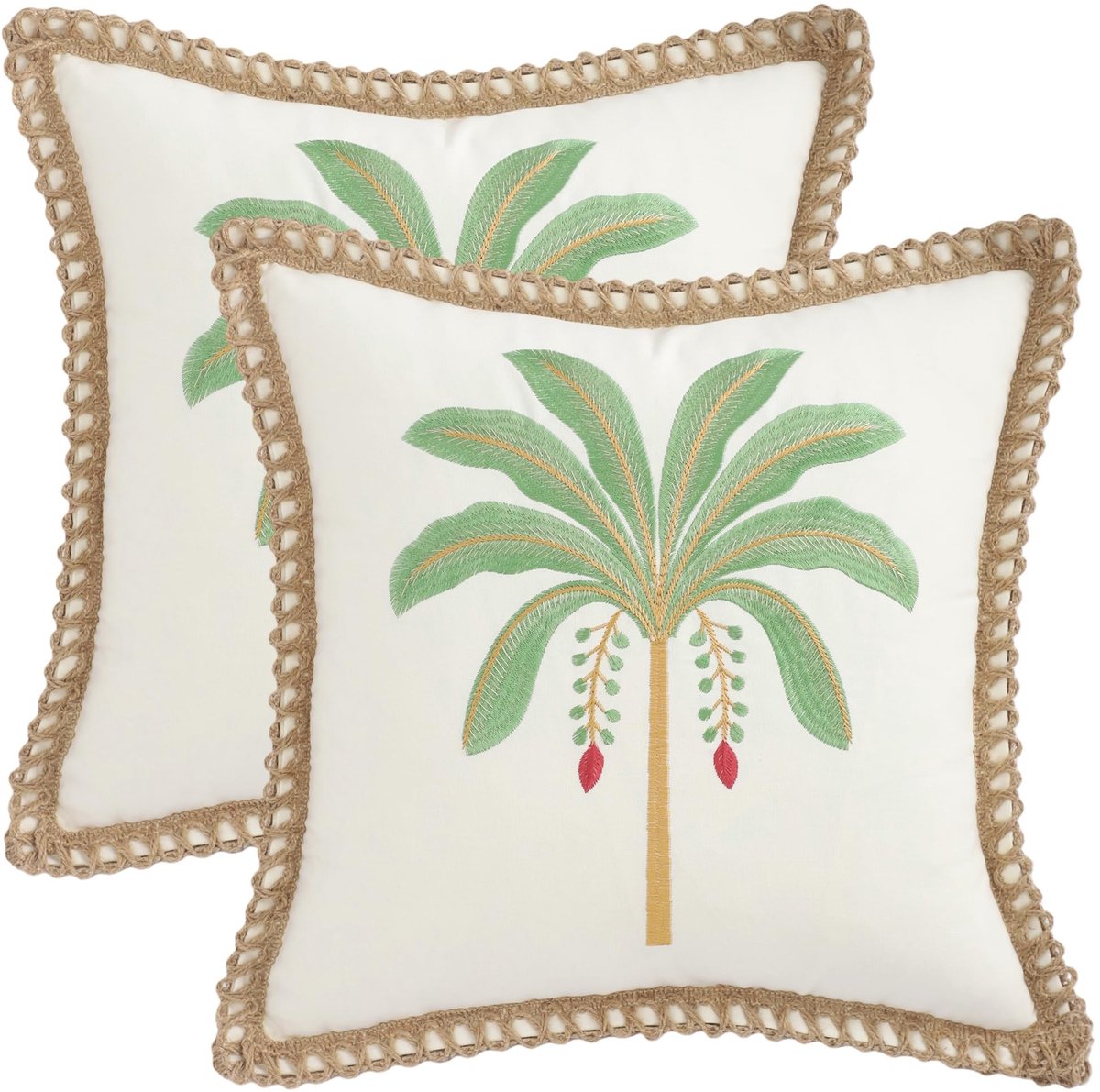 Omgoods - Zomerkussenovertrekken - 2 Stuks 45x45cm met Tropische Borduursels