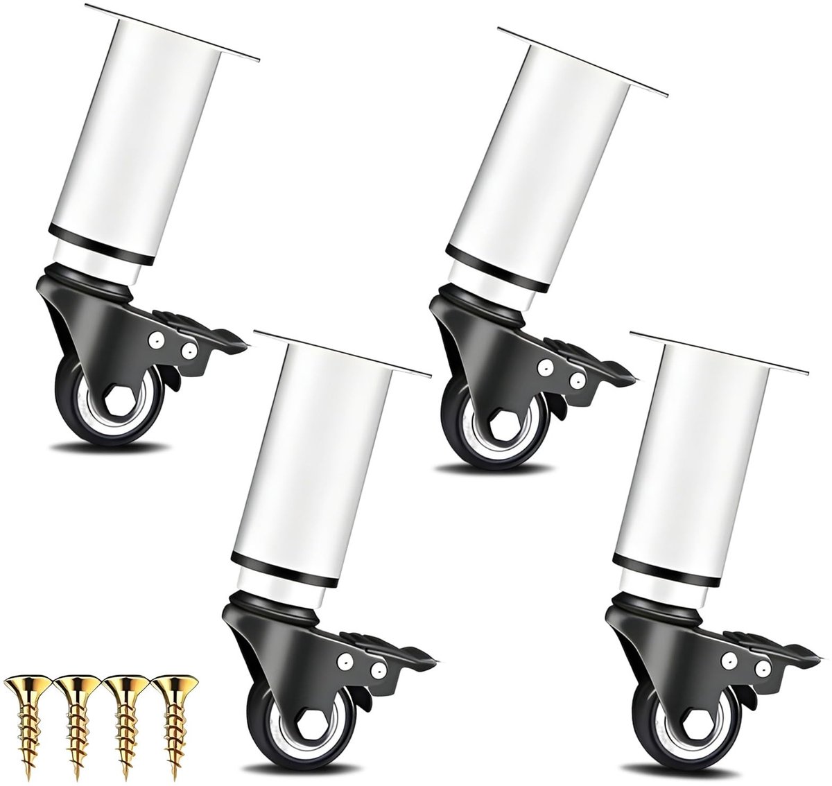 Omgoods- Meubelpoten Set van 4 - Verstelbare Hoogte 18-24 cm - Zwenkwielen - Draaibare Wielen - Meubelvoet voor Tafels/Kasten/Banken - Witte Afwerking - Meubelwielen