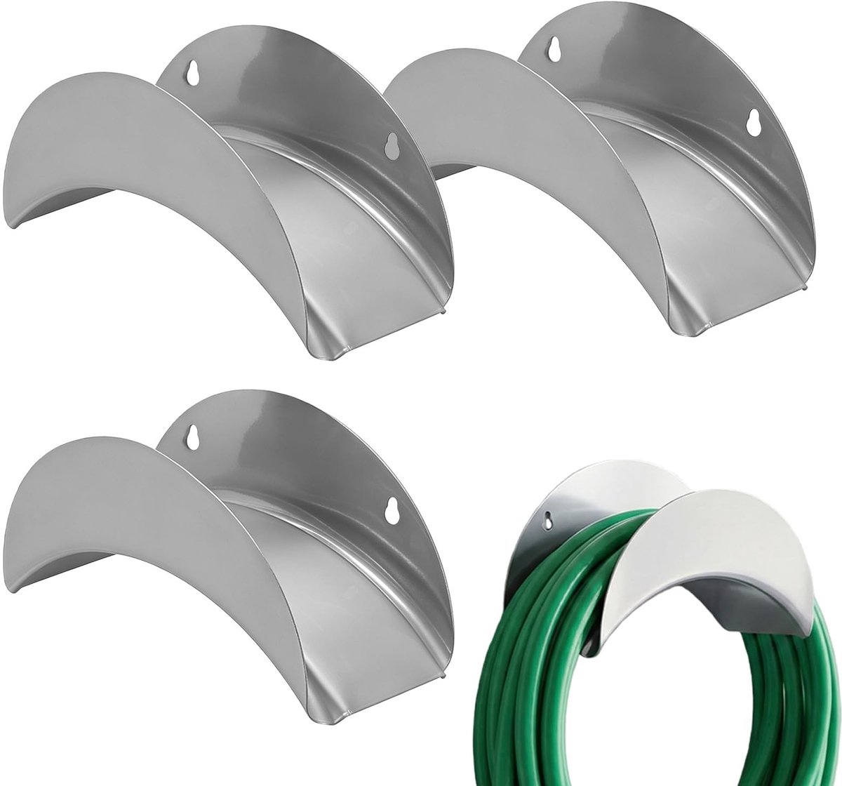 Omgoods - Set van 3 Wandbeugels voor Tuinslangen, Roestvrij Staal