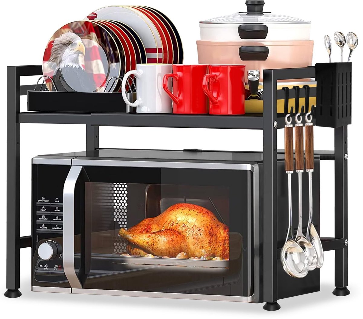 Omgoods - Verstelbare Magnetron Rek met 8 Haken en Keuken Organizer