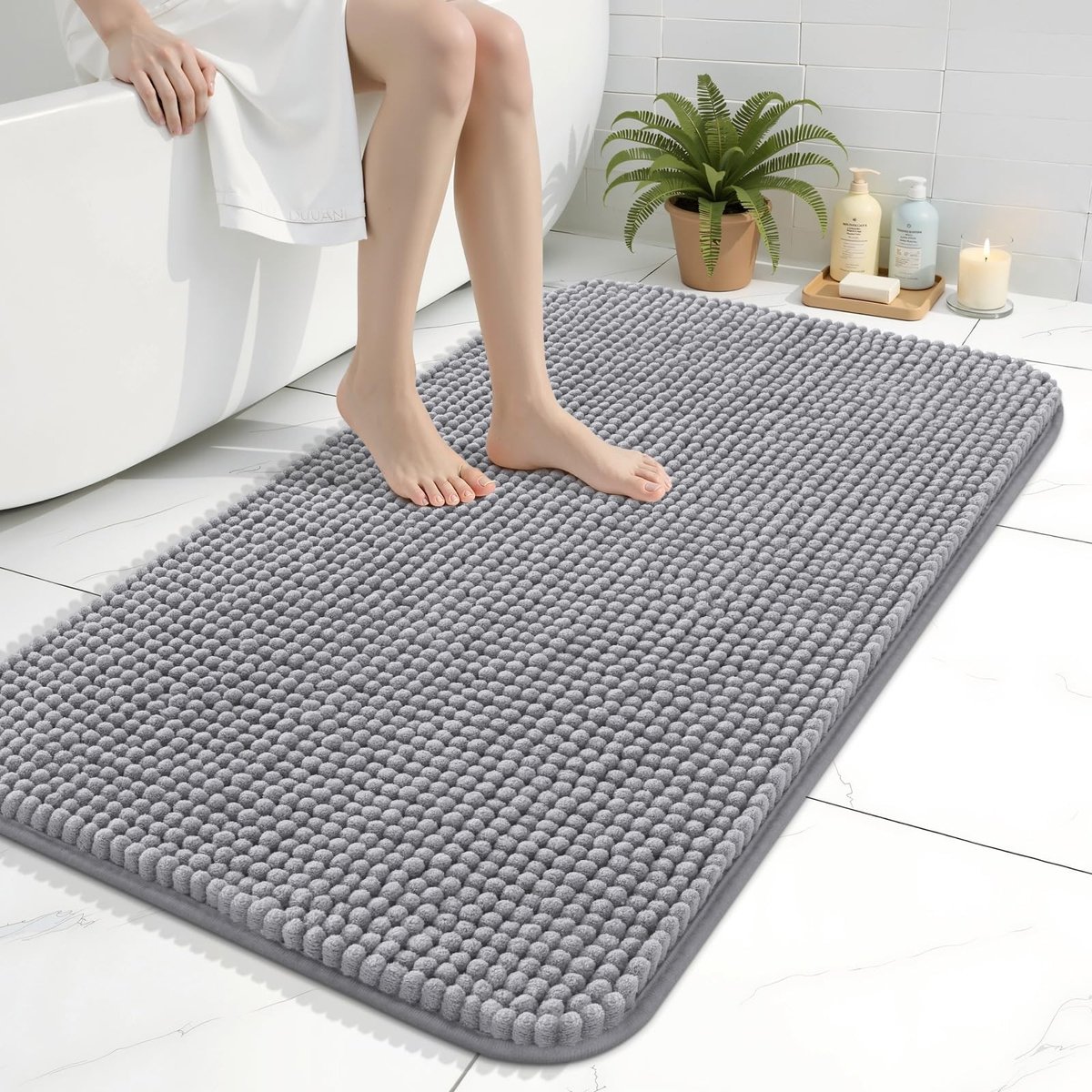 Omgoods - Extra Zachte Chenille Badmat - Antislip, 60 x 90 cm, Grijs