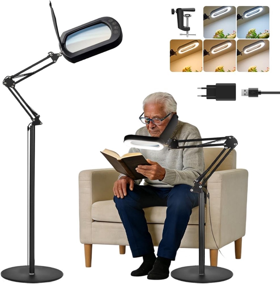 Omgoods - 10x Vergrootglas met Licht en Stand - Dimbare LED Magnifier voor Handwerk en Lezen