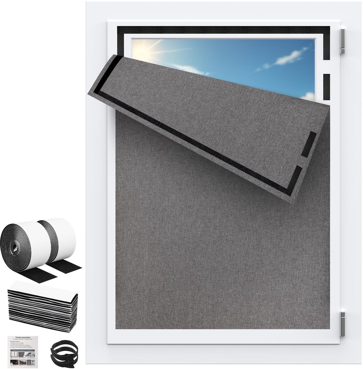 Omgoods - Raam verduistering Velux met linnenlook 100 x 150 cm - Zwartout rolgordijn zonder boren
