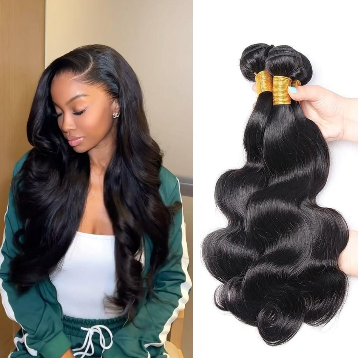 Wave Human Hair Bundles 12A Raw Human Hair Extensions Quick Weave Bundles 100% Unprocessed Virgin Real Hair Natural Black (18 20 22 inches)