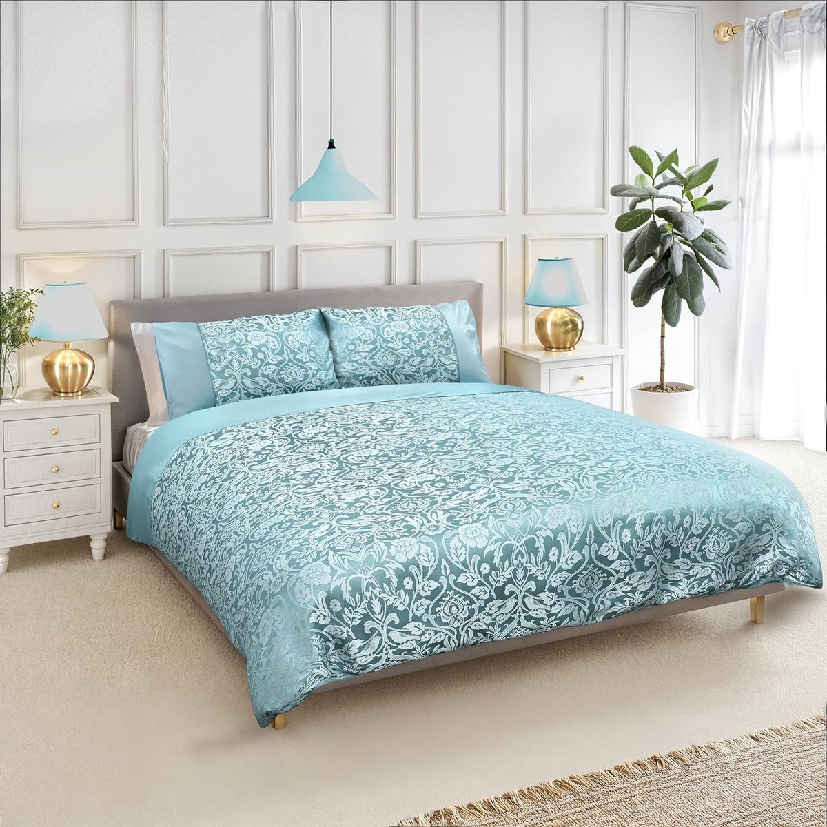 Barclay Eden - Verfraaid Jacquard Dekbed Set in Eend Ei - Tweepersoons