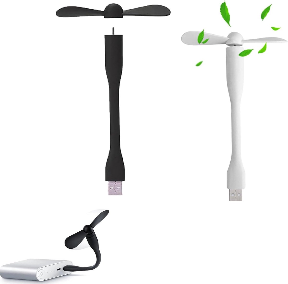 USB-Ventilator,2 Stuks Mini-Usb-Ventilator Met Flexibele Kabel,90 mm Flexibele Nek Ventilator,Afneembare Ventilator Voor Pc, Powerbank,Draagbare Persoonlijke Ventilatorvoor USB-C-Telefoons