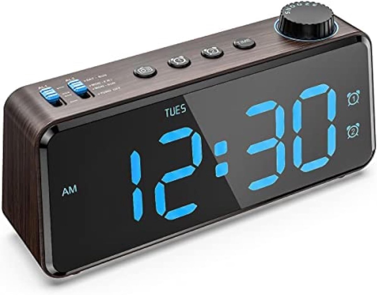 Bedside Radio Alarm Clock - 0-100% Dimmer, Dual Alarm met Weekday of Weekend Mode, USB-lader, Eenvoudig in te stellen, Netstroom met back-up batterij, Groot scherm Makkelijk te lezen in de hele