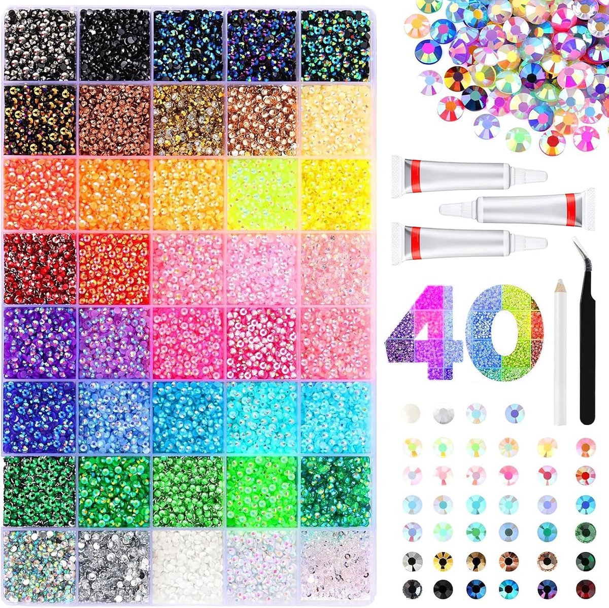 Set, 32.000 stuks glitterstenen om te knutselen, 3 mm, strass-steentjes voor nageldesign, gezichtsmake-up, knutselwerk