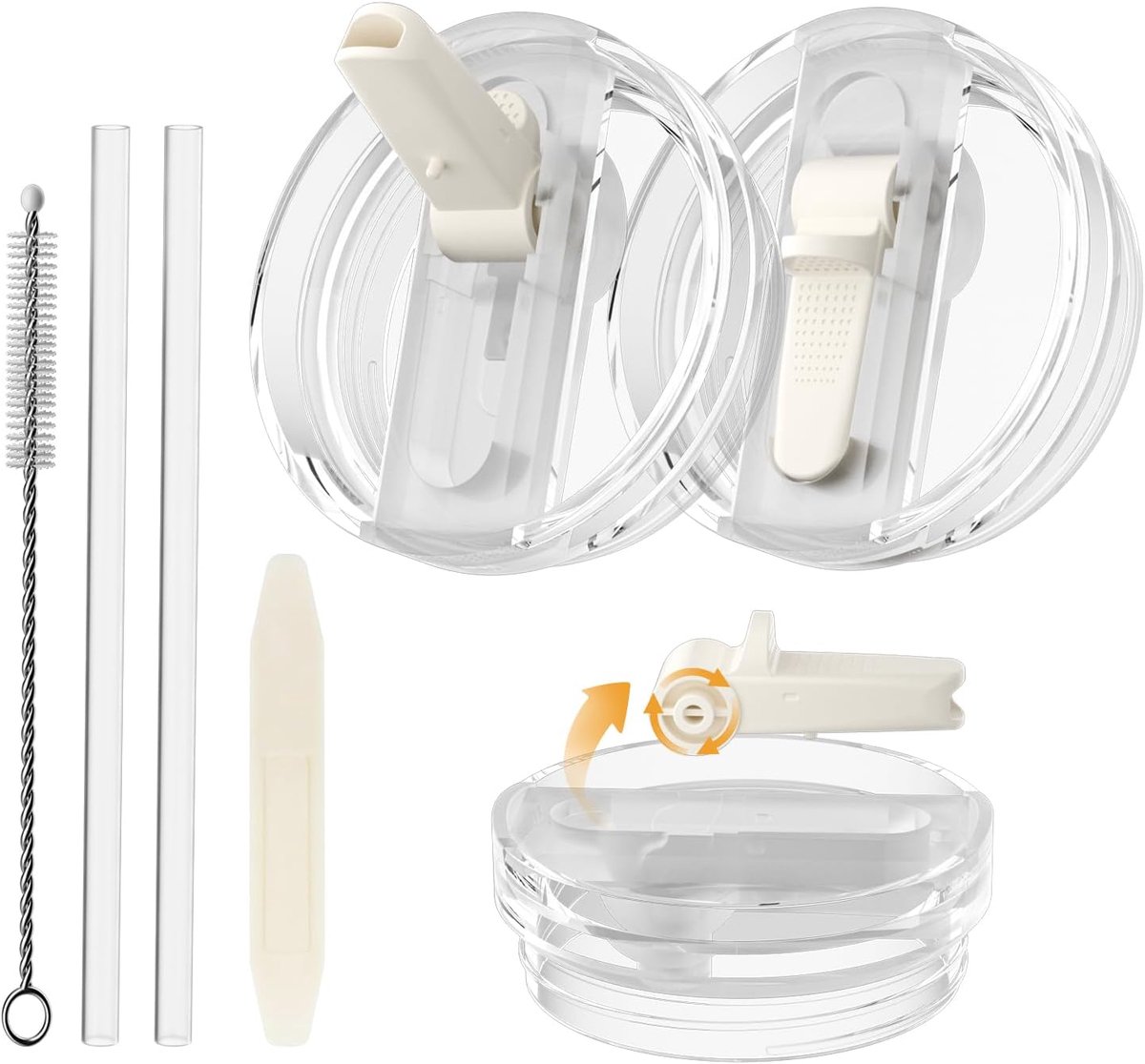 2 Pack Tumbler Flip Straw Lid Replacement voor Stanley Quencher 30 oz, Wit