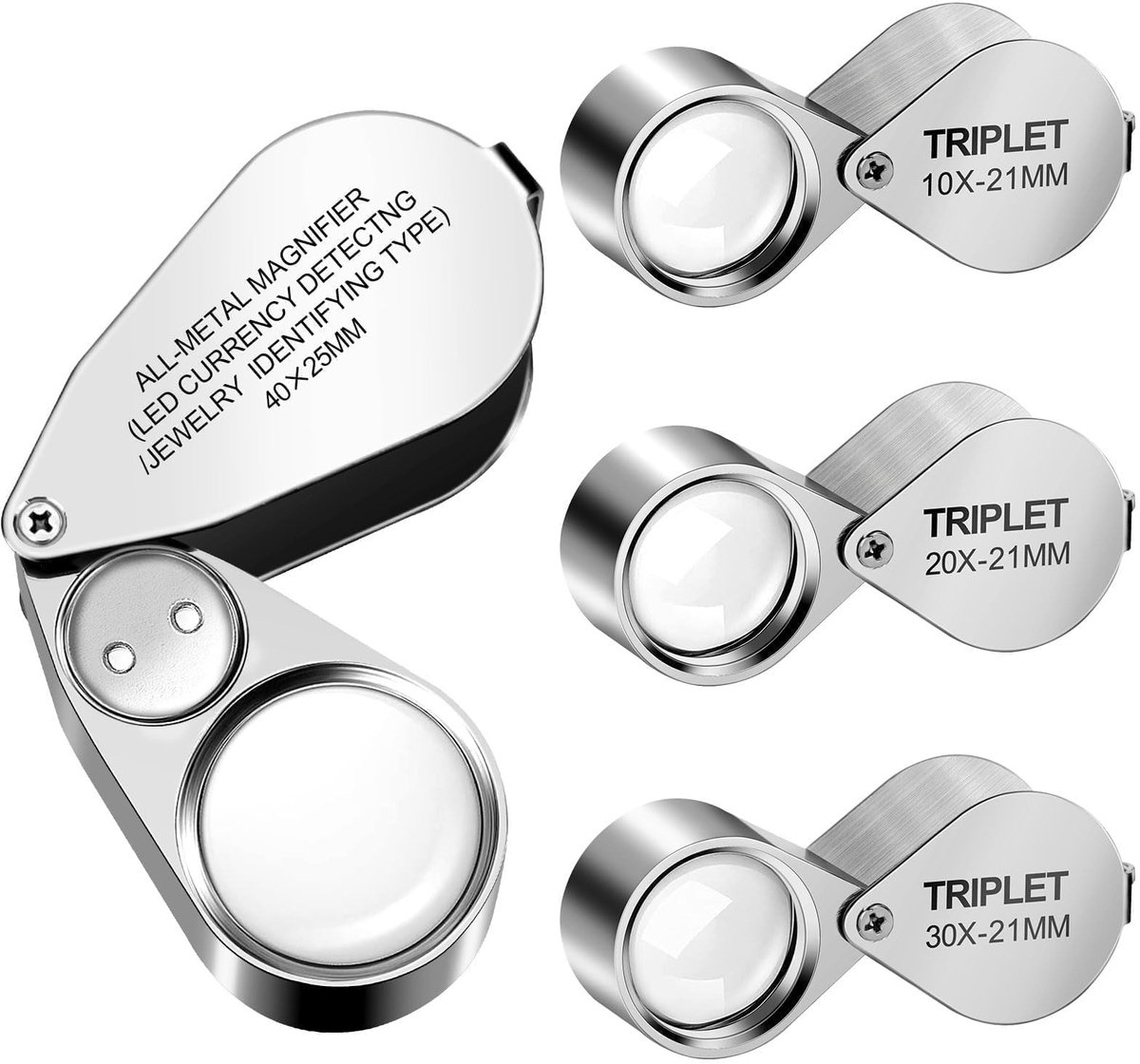Omgoods - 4PCS Magnifiers Set met Licht voor Juweliers en Kijkreparaties