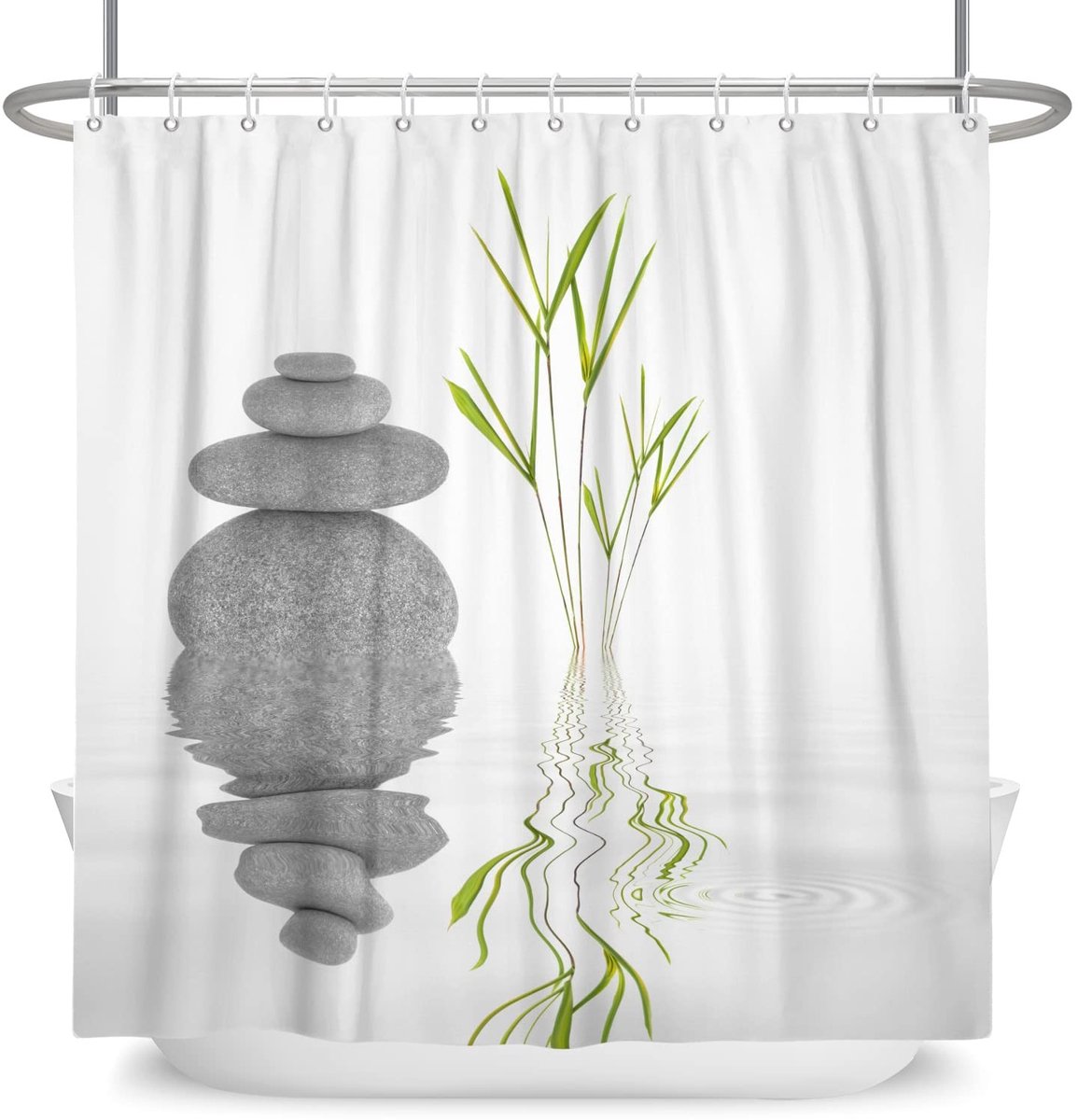 Omgoods - Basaltstenen en Bamboe Bladeren Douchegordijn 60x72 Inch