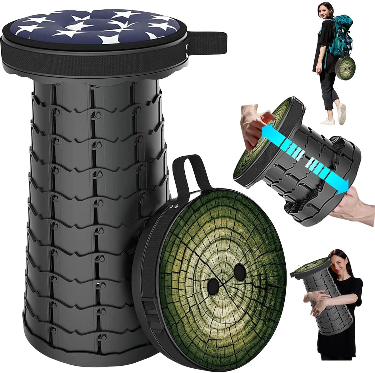 Omgoods - Opvouwbare Stoel met Kussen, Telescopische Stoel tot 200 kg