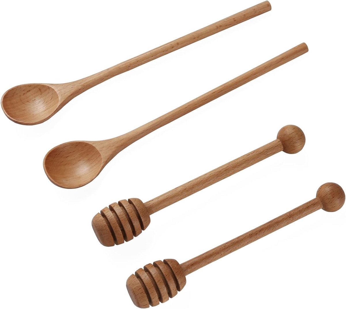 Omgoods - Houten Honinglepel en Roerlepel Set voor Honing en Koffie