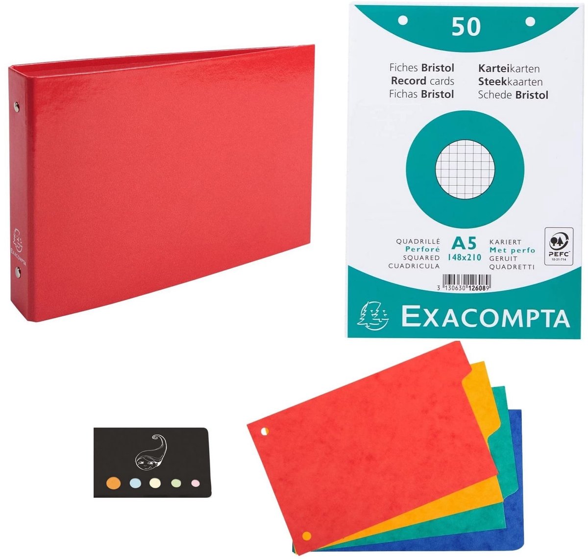 Omgoods - A5 Folder voor Indexkaarten - Rood met 100 Witte Kaarten