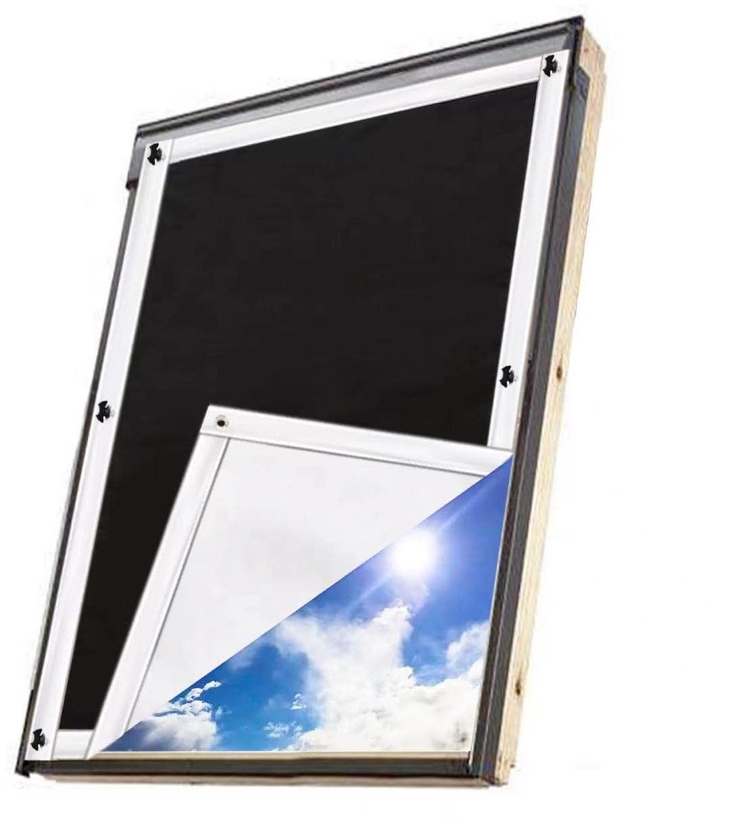 Omgoods - Thermische Zonnbescherming voor Dakramen - 32 x 96 cm Zwart, Zwartout Gordijn